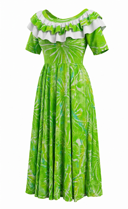 (Size 16) Hand-Painted Frilled-Neck Dress