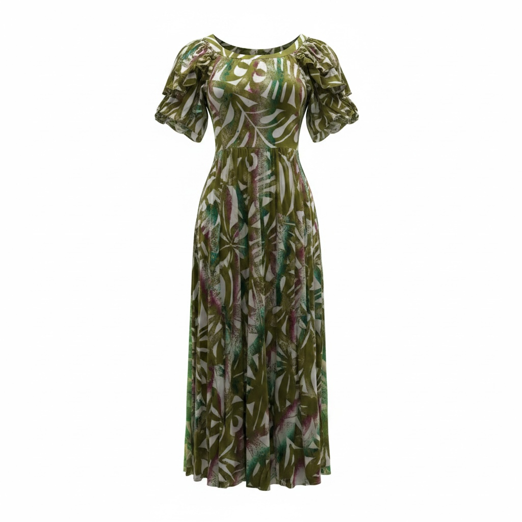 (Size 22) Hand-Painted Triple-Flare Sleeved Dress
