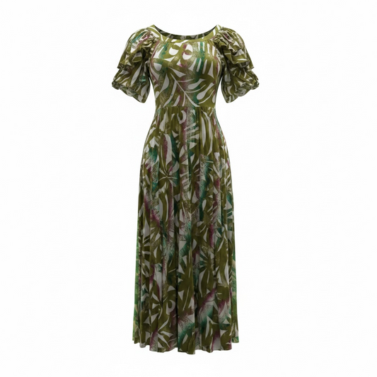 (Size 22) Hand-Painted Triple-Flare Sleeved Dress
