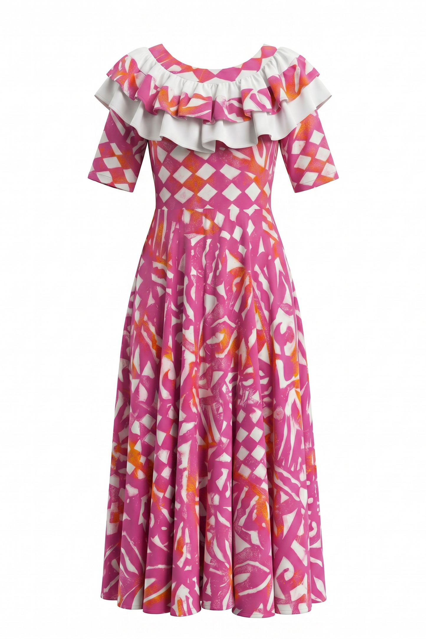 (Size 18) Hand-Painted Frilled-Neck Dress