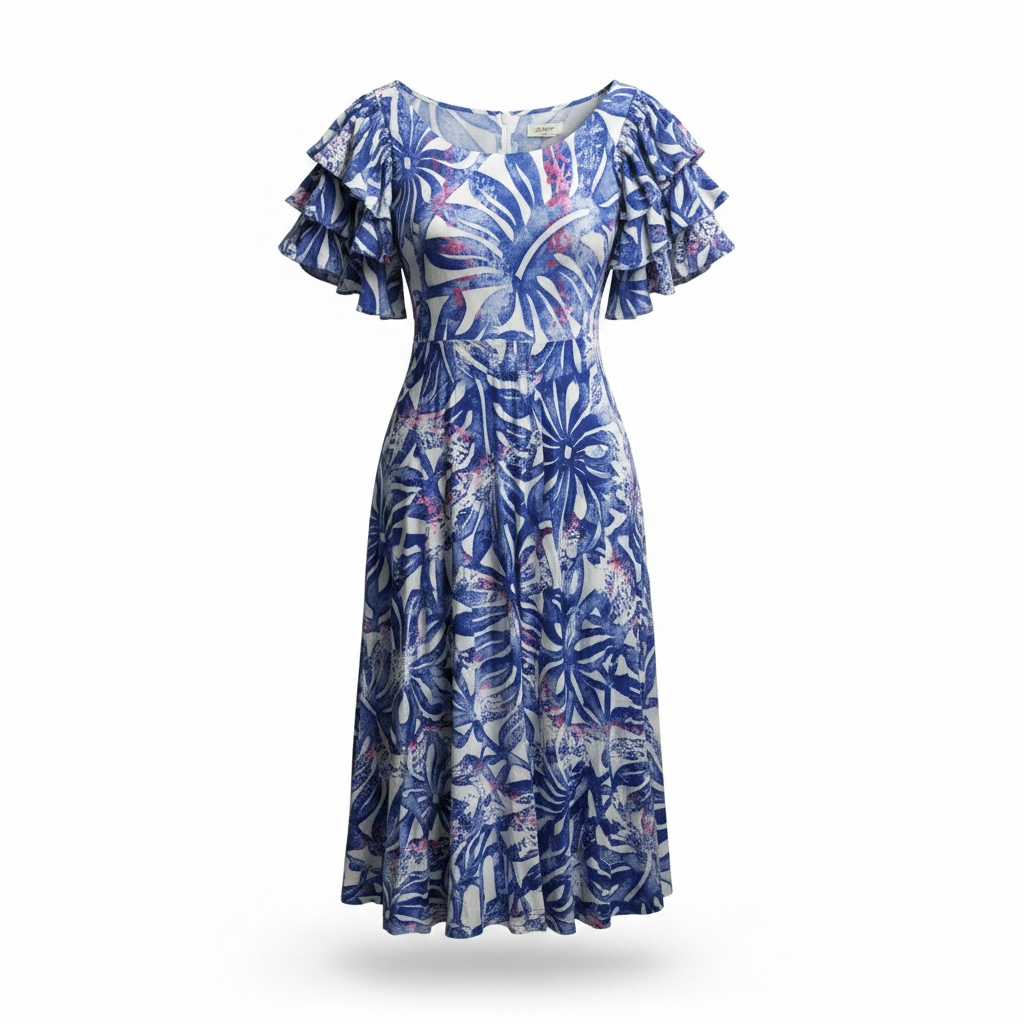 (Size 20) Hand-Painted Triple-Flare Sleeved Dress