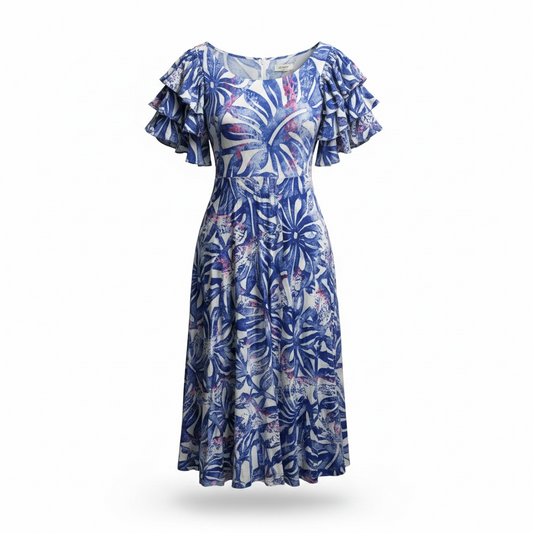 (Size 20) Hand-Painted Triple-Flare Sleeved Dress