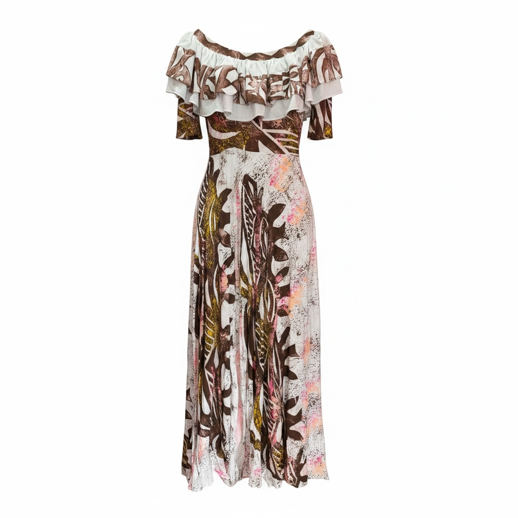 (Size 14) Hand-Painted Frilled-Neck Dress