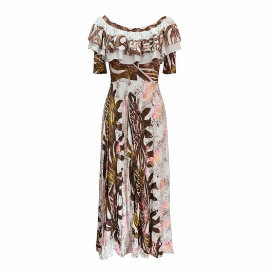 (Size 14) Hand-Painted Frilled-Neck Dress