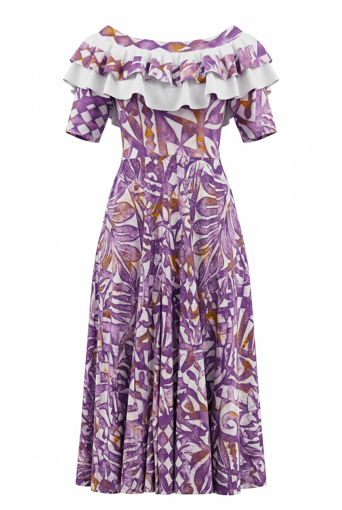 (Size 16) Hand-Painted Frilled-Neck Dress