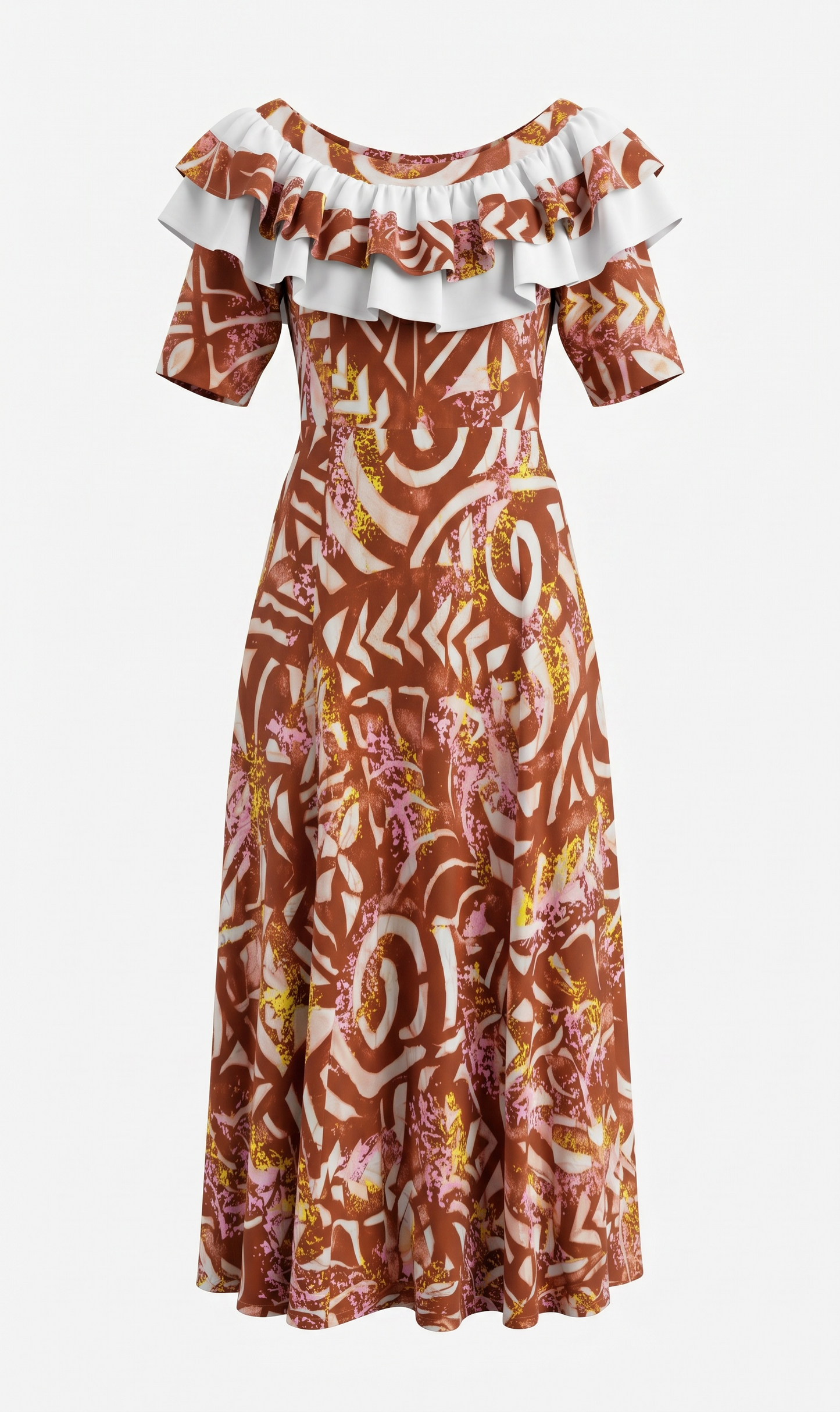 (Size 18) Hand-Painted Frilled-Neck Dress