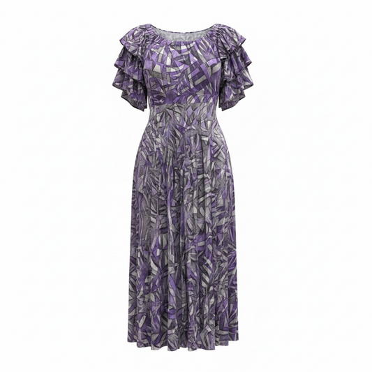 (Size 24) Hand-Painted Triple-Flare Sleeved Dress