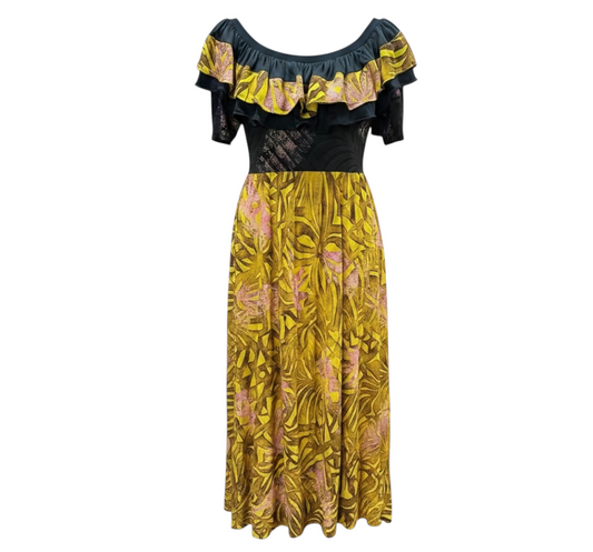 (Size 16) Hand-Painted Frilled-Neck Dress