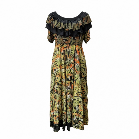 (Size 22) Hand-Painted Frilled-Neck Dress