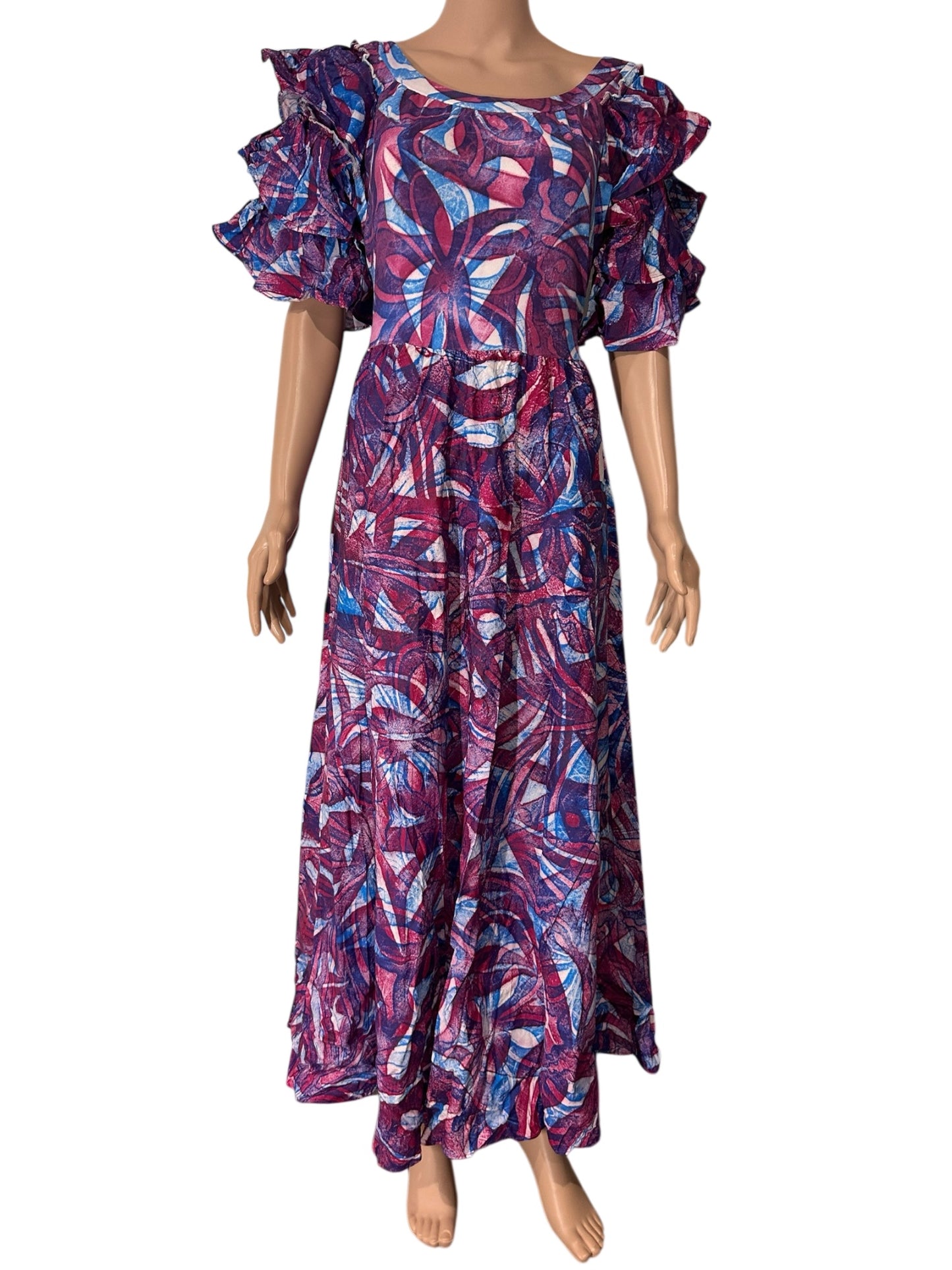 (Size 16) Hand-Painted Triple-Flare Sleeved Dress