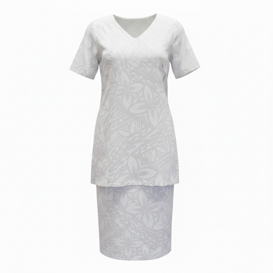 (Size 14) Hand-Painted White Puletasi