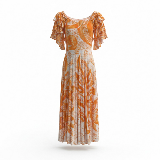(Size 22) Hand-Painted Triple-Flare Sleeved Dress