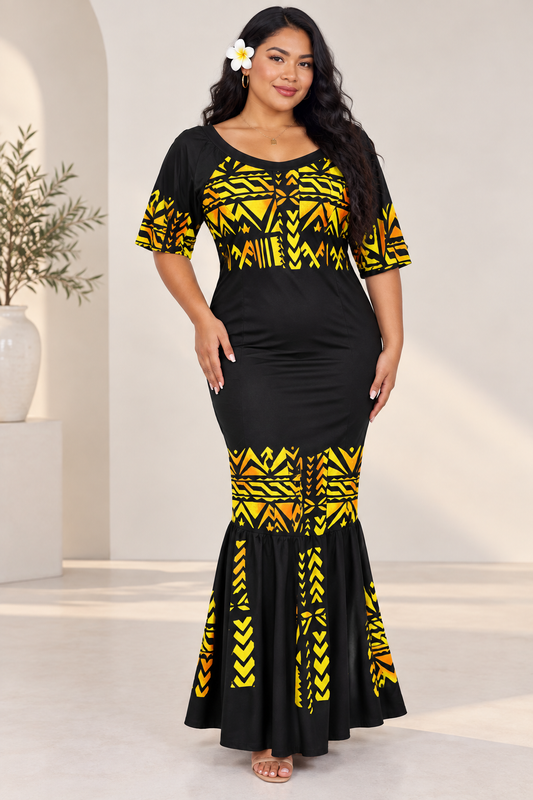 Hand-Painted Black Mermaid Dress (Size 16)