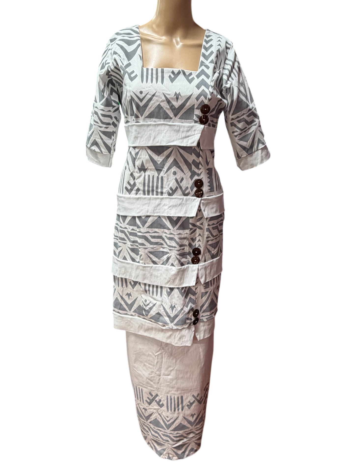 (Size 14) Hand-Painted White Puletasi