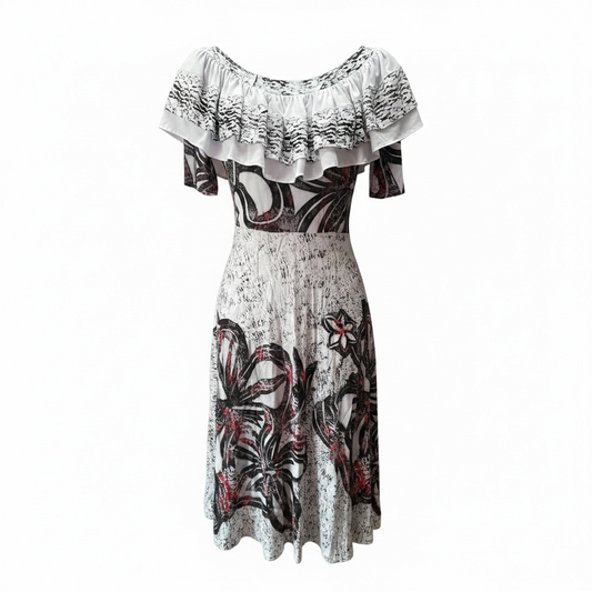 (Size 16) Hand-Painted Frilled-Neck Dress