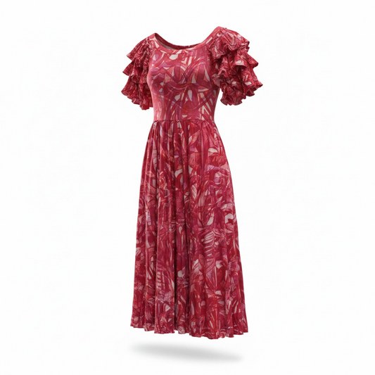 (Size 14) Hand-Painted Triple-Flare Sleeved Dress
