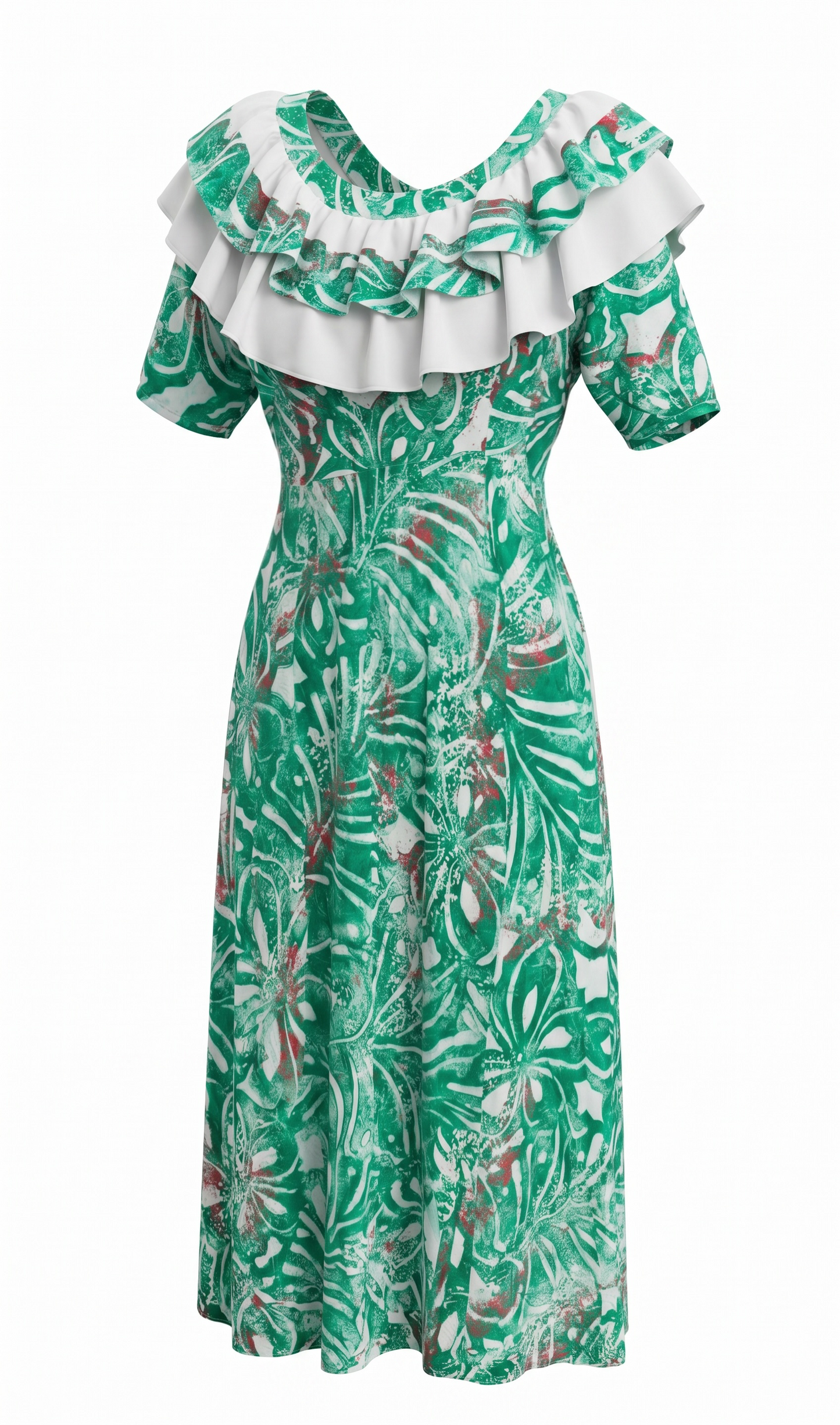 (Size 22) Hand-Painted Frilled-Neck Dress