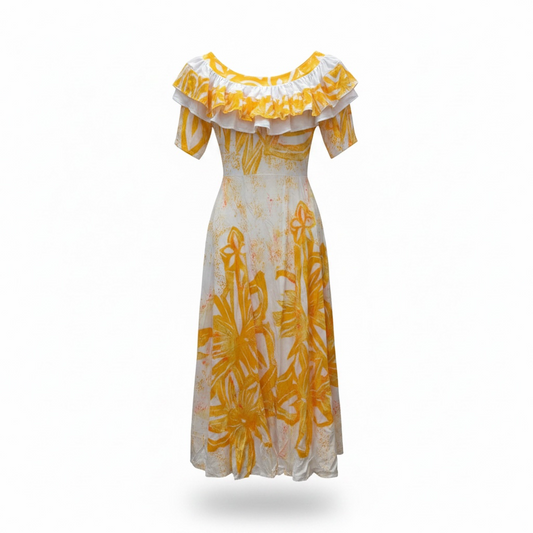 (Size 16) Hand-Painted Frilled-Neck Dress