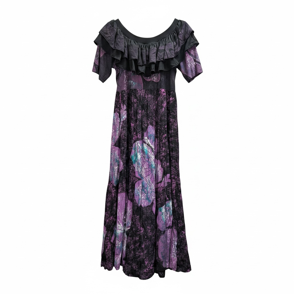 (Size 20) Hand-Painted Frilled-Neck Dress
