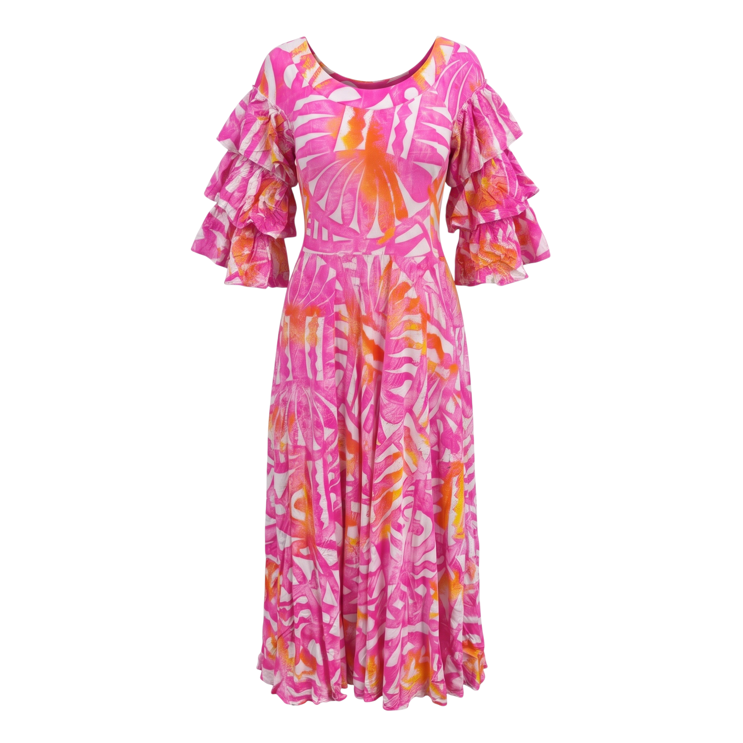 (Size 20) Hand-Painted Triple-Flare Sleeved Dress