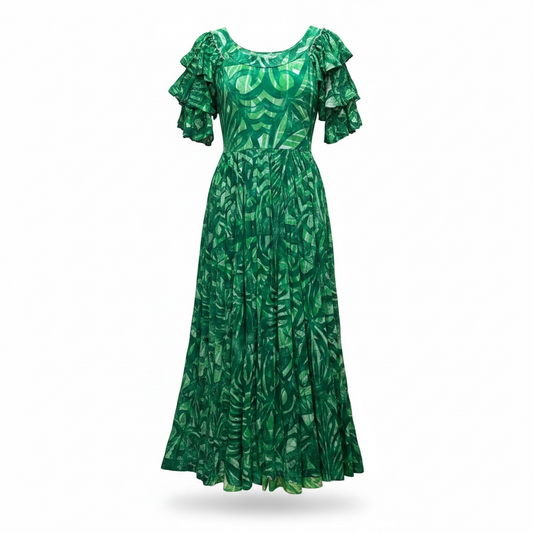 (Size 10) Hand-Painted Triple-Flare Sleeved Dress