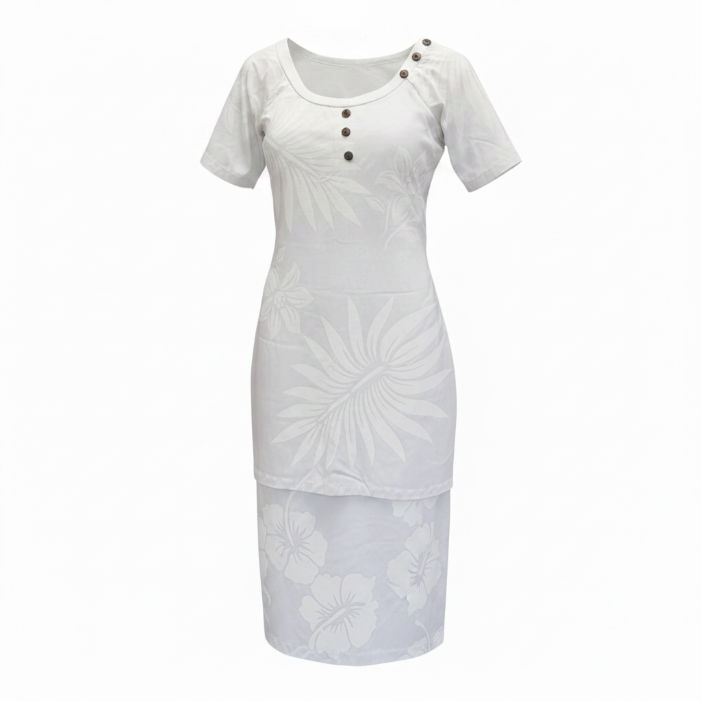 (Size 10) Hand-Painted White Puletasi