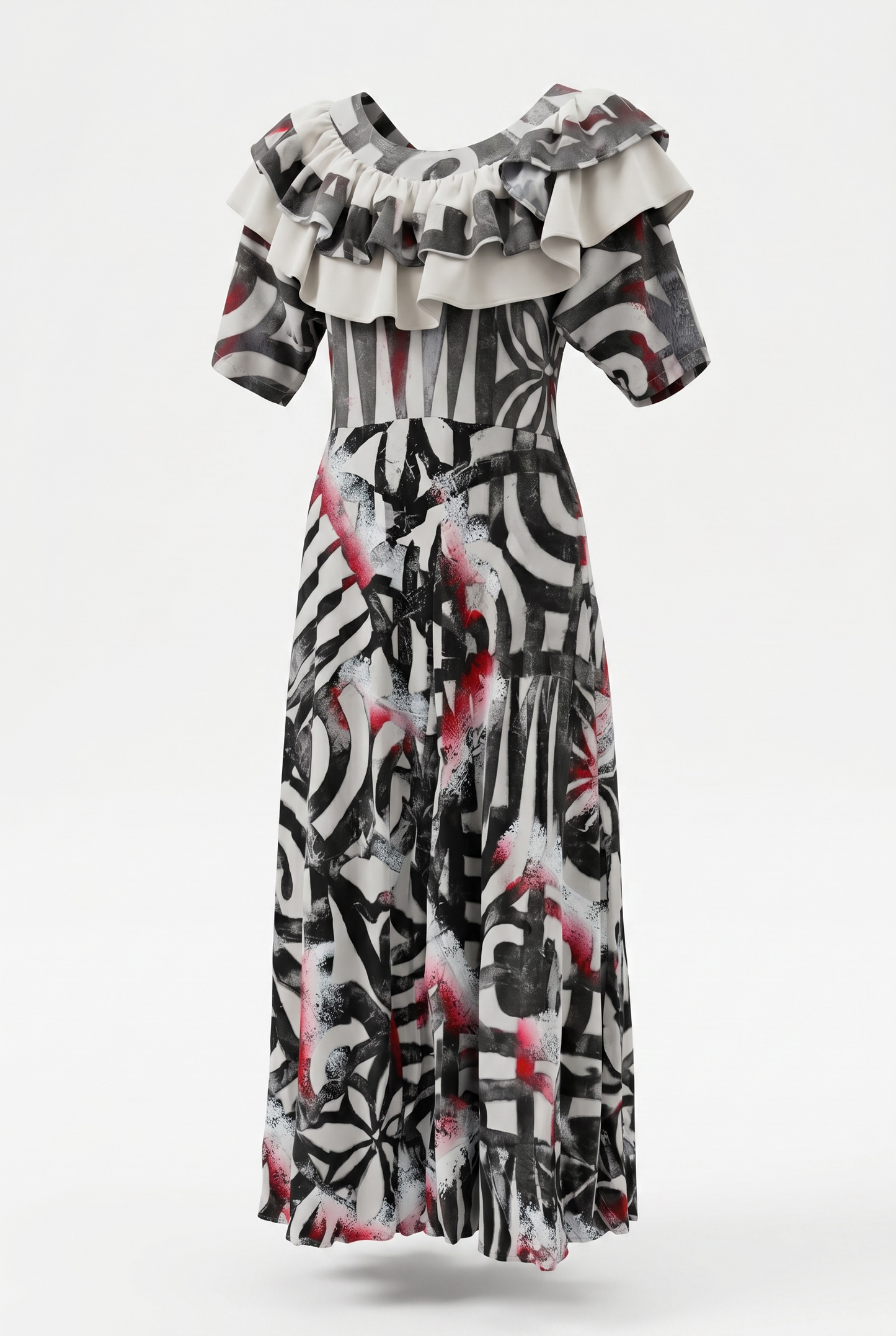 (Size 20) Hand-Painted Frilled-Neck Dress
