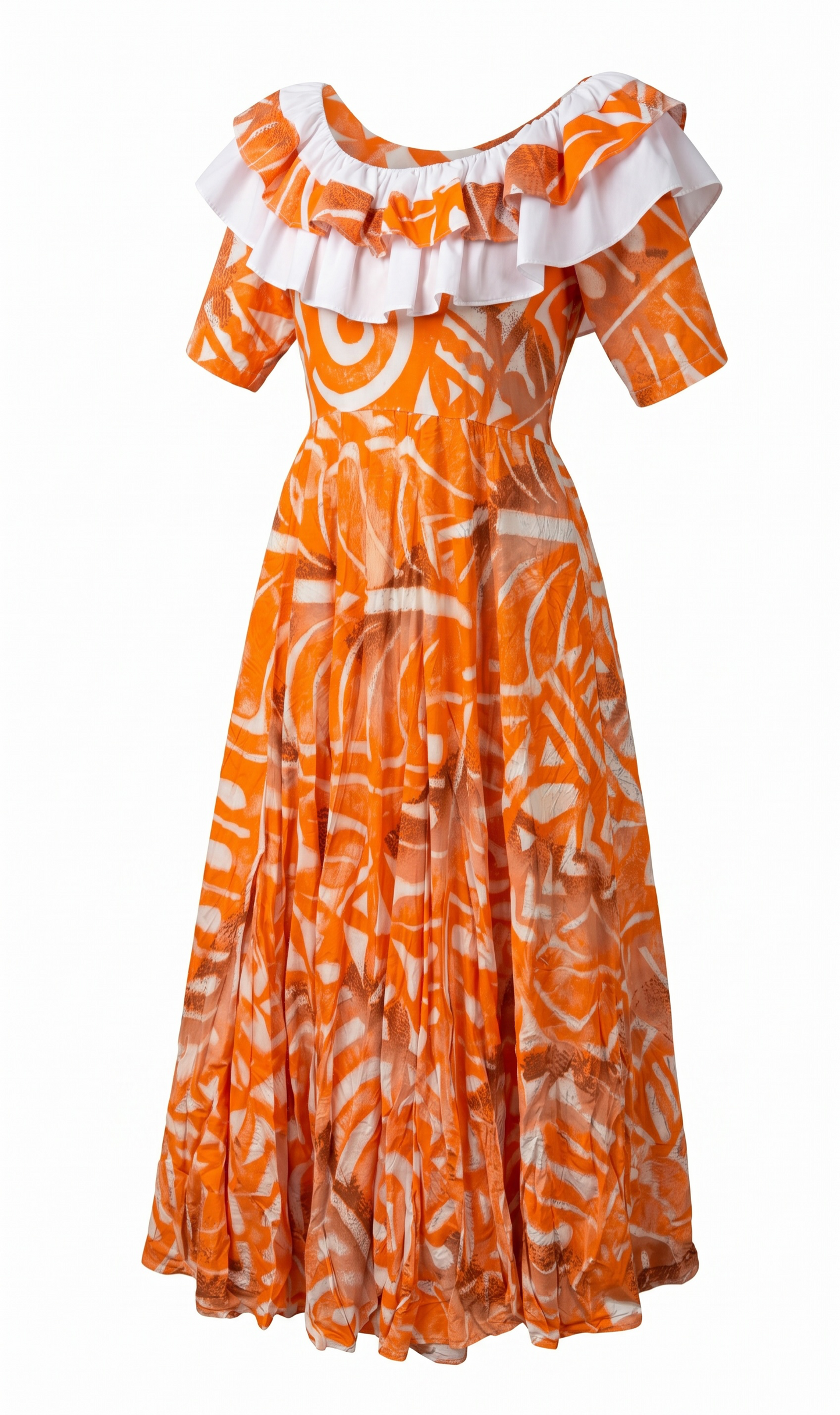 (Size 20) Hand-Painted Frilled-Neck Dress