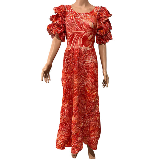 (Size 16) Hand-Painted Triple-Flare Sleeved Dress