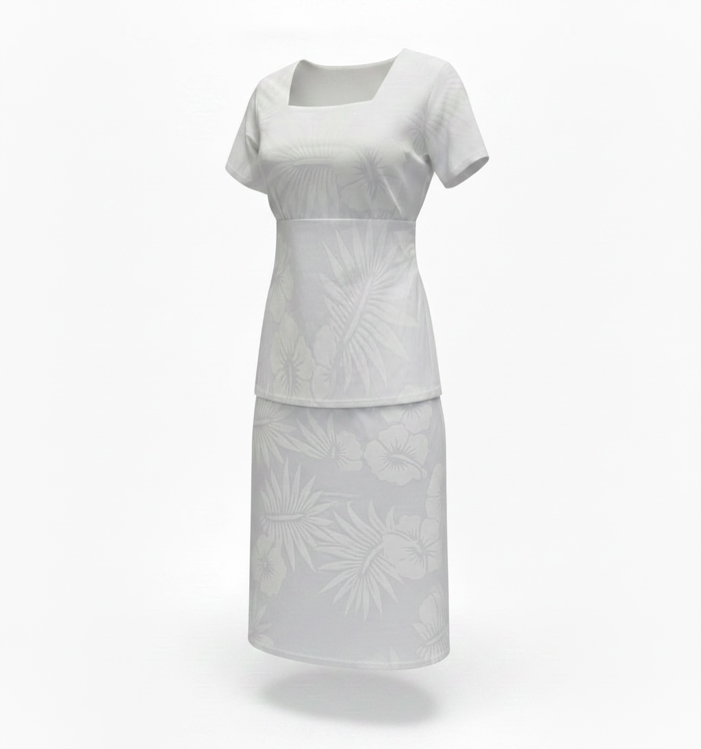 (Size 14) Hand-Painted White Puletasi