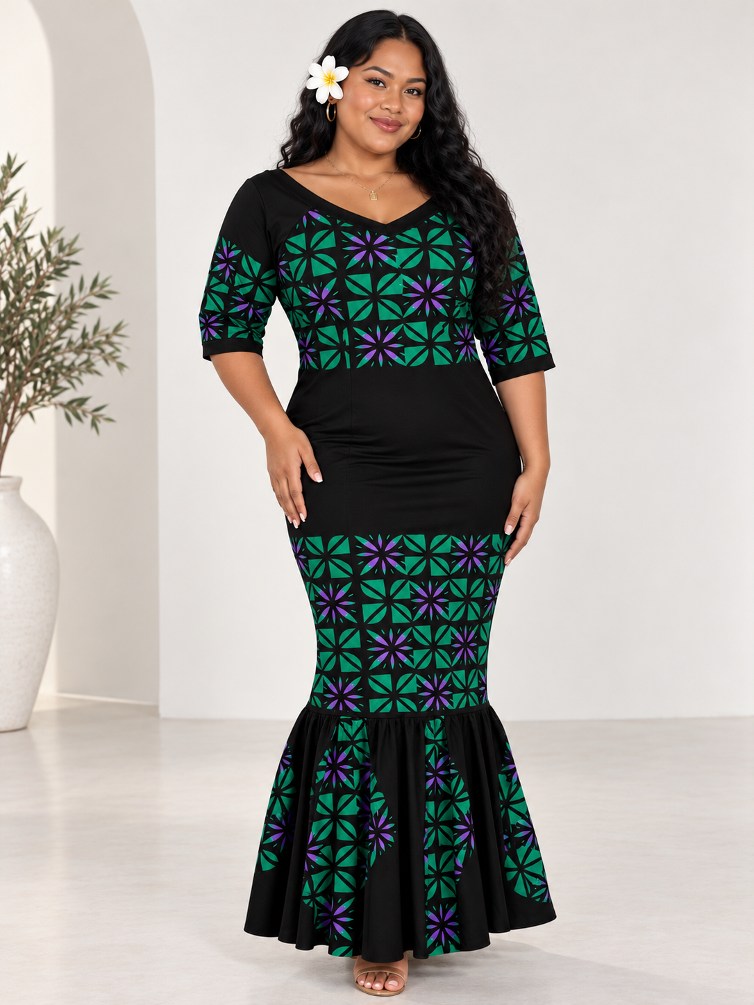 Hand-Painted Black Mermaid Dress (Size 14)