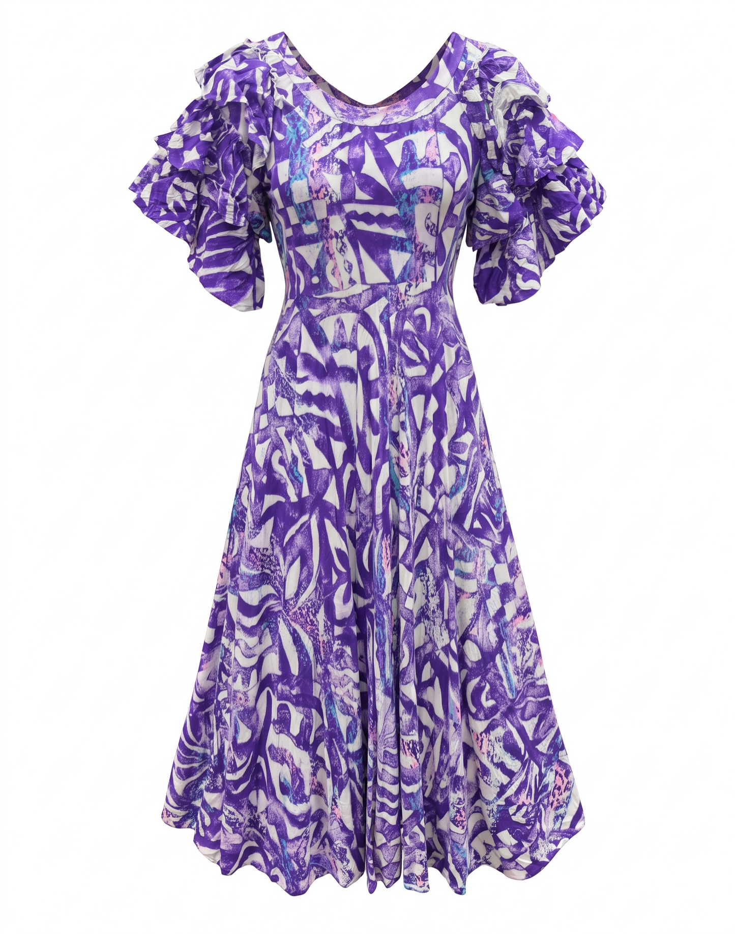 (Size 26) Hand-Painted Triple-Flare Sleeved Dress
