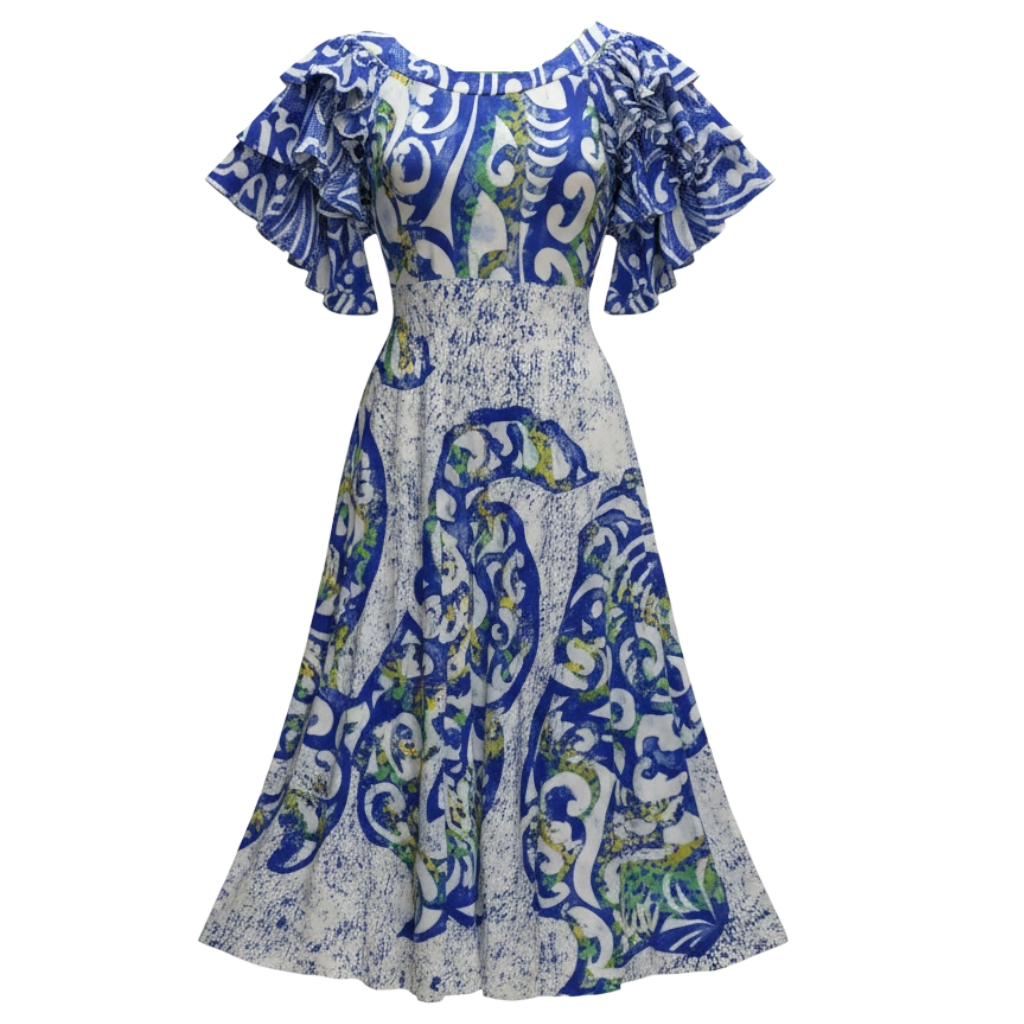 (Size 22) Hand-Painted Triple-Flare Sleeved Dress