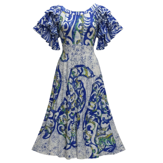 (Size 22) Hand-Painted Triple-Flare Sleeved Dress