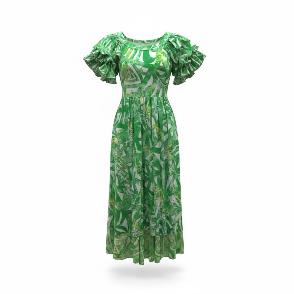 (Size 10) Hand-Painted Triple-Flare Sleeved Dress