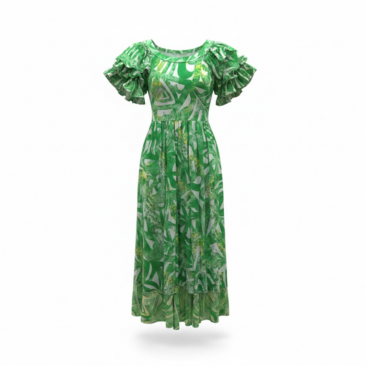 (Size 10) Hand-Painted Triple-Flare Sleeved Dress