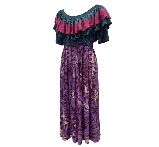 (Size 14) Hand-Painted Frilled-Neck Dress
