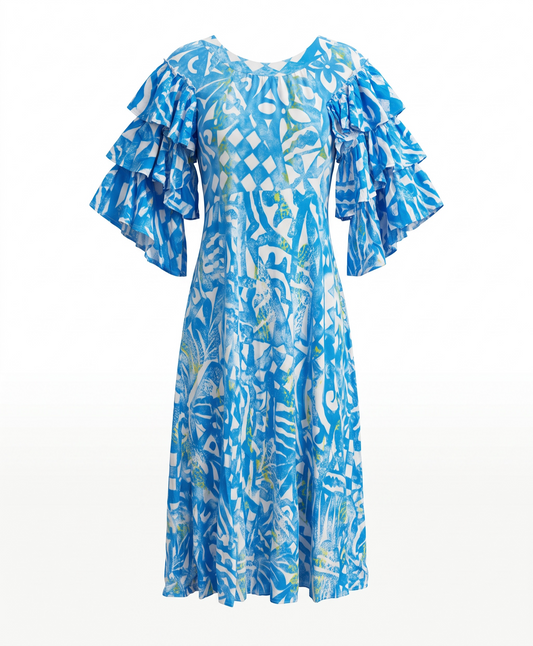 (Size 26) Hand-Painted Triple-Flare Sleeved Dress