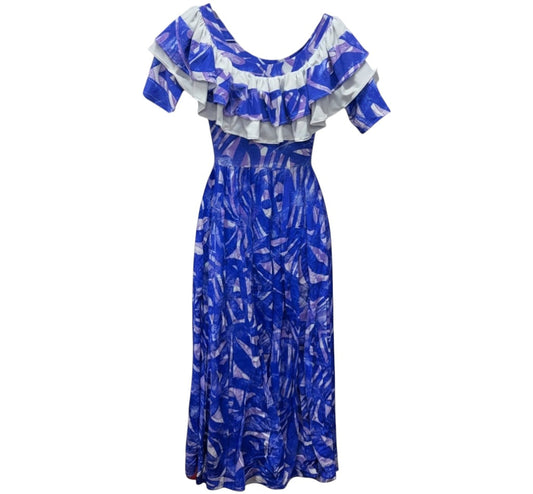 (Size 14) Hand-Painted Frilled-Neck Dress
