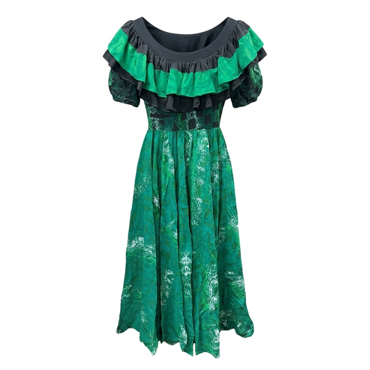 (Size 12) Hand-Painted Frilled-Neck Dress