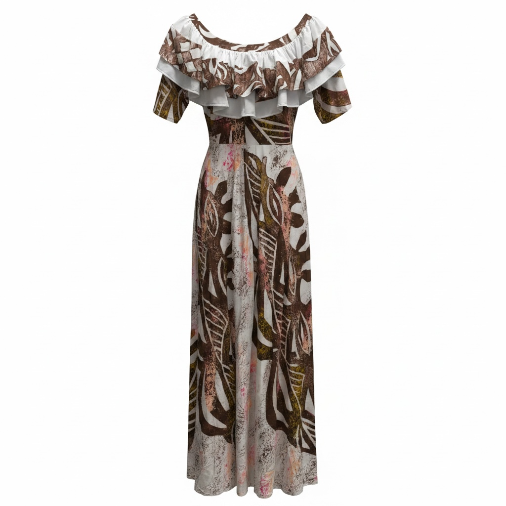 (Size 16) Hand-Painted Frilled-Neck Dress