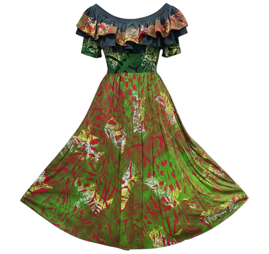 (Size 16) Hand-Painted Frilled-Neck Dress