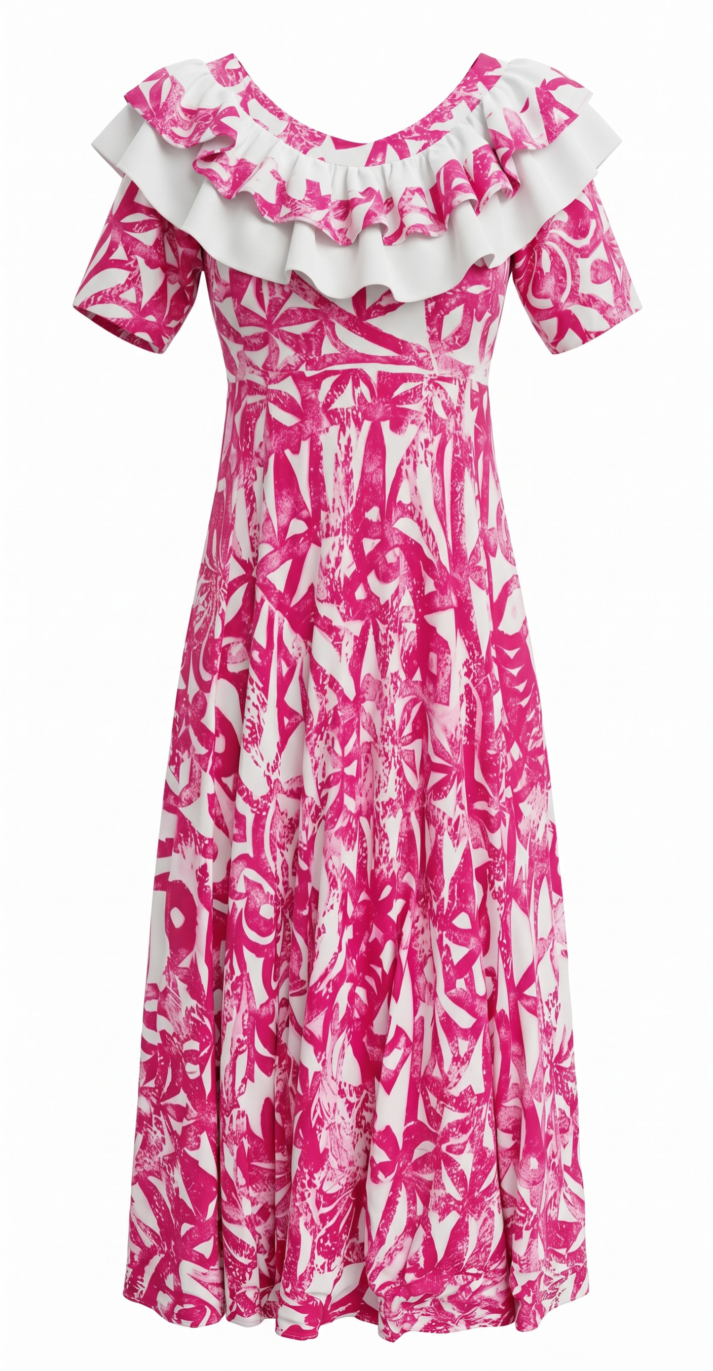 (Size 18) Hand-Painted Frilled-Neck Dress