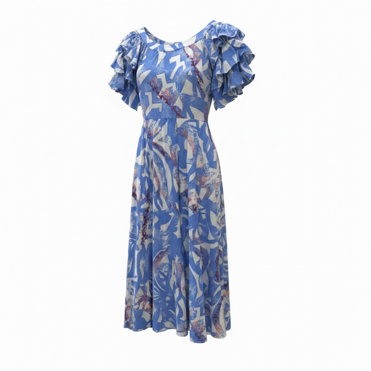 (Size 20) Hand-Painted Triple-Flare Sleeved Dress