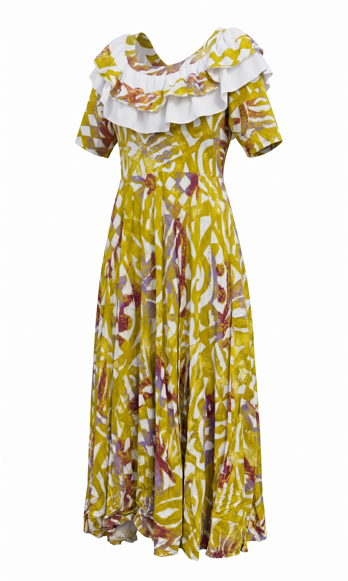(Size 22) Hand-Painted Frilled-Neck Dress