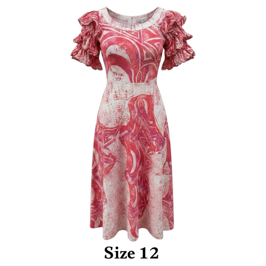 (Size 16) Hand-Painted Triple-Flare Sleeved Dress