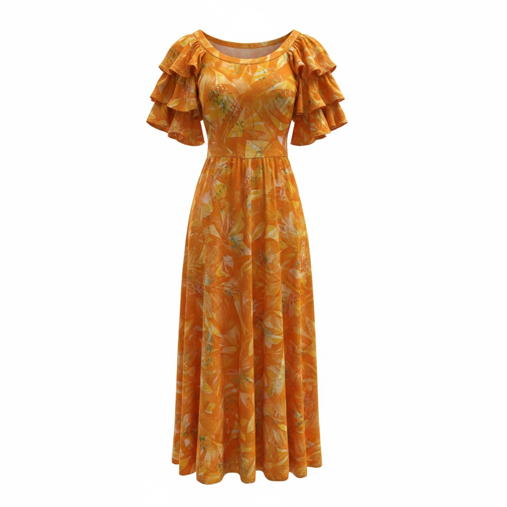 (Size 12) Hand-Painted Triple-Flare Sleeved Dress