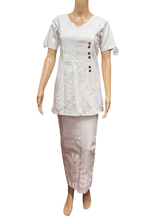 (Size 10) Hand-Painted White Puletasi