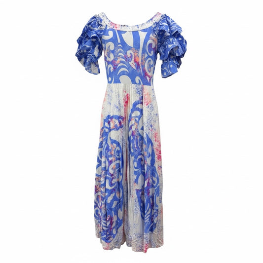 (Size 12) Hand-Painted Triple-Flare Sleeved Dress