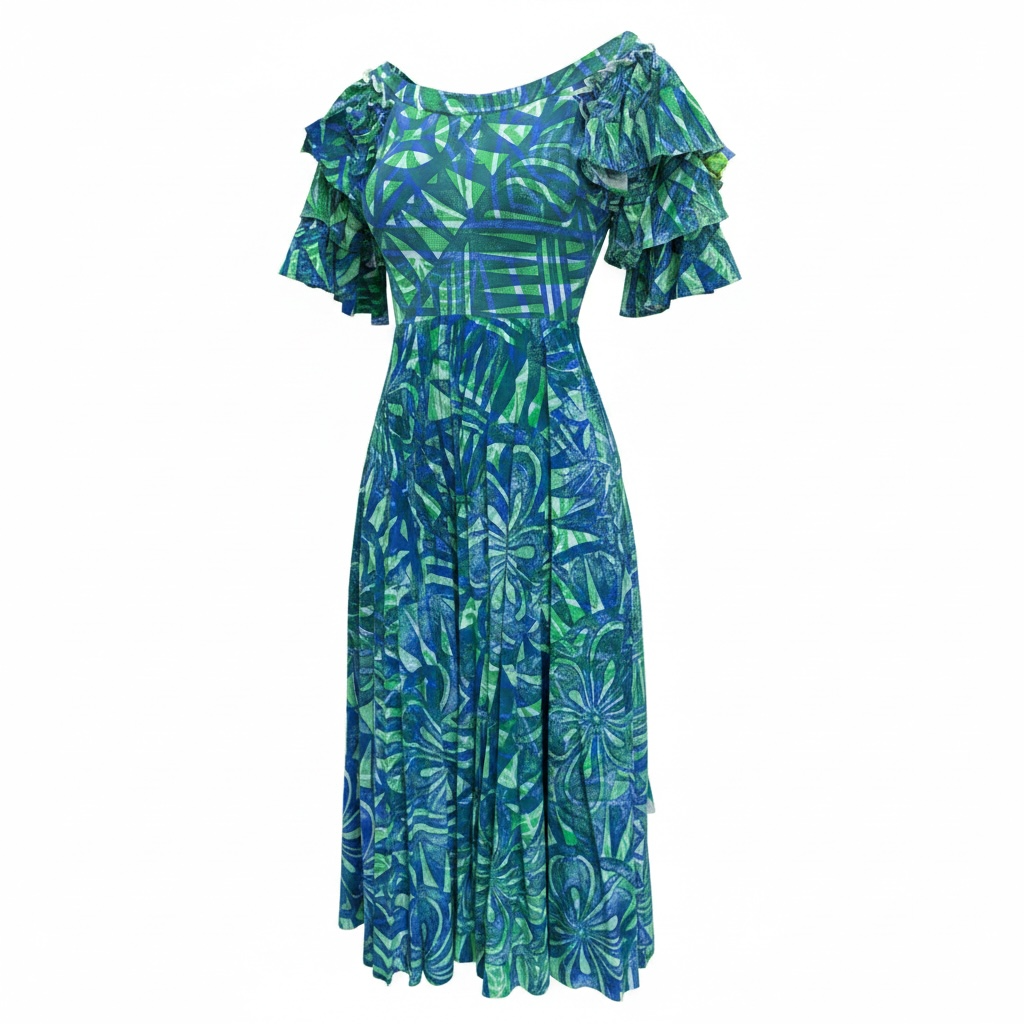 (Size 10) Hand-Painted Triple-Flare Sleeved Dress